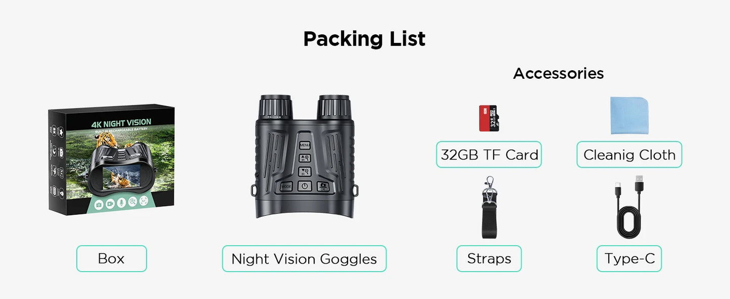 Night Vision Binoculars Goggles 8X Digital Zoom 1000ft HD 1080P IR Illuminator & Video Recording 4K