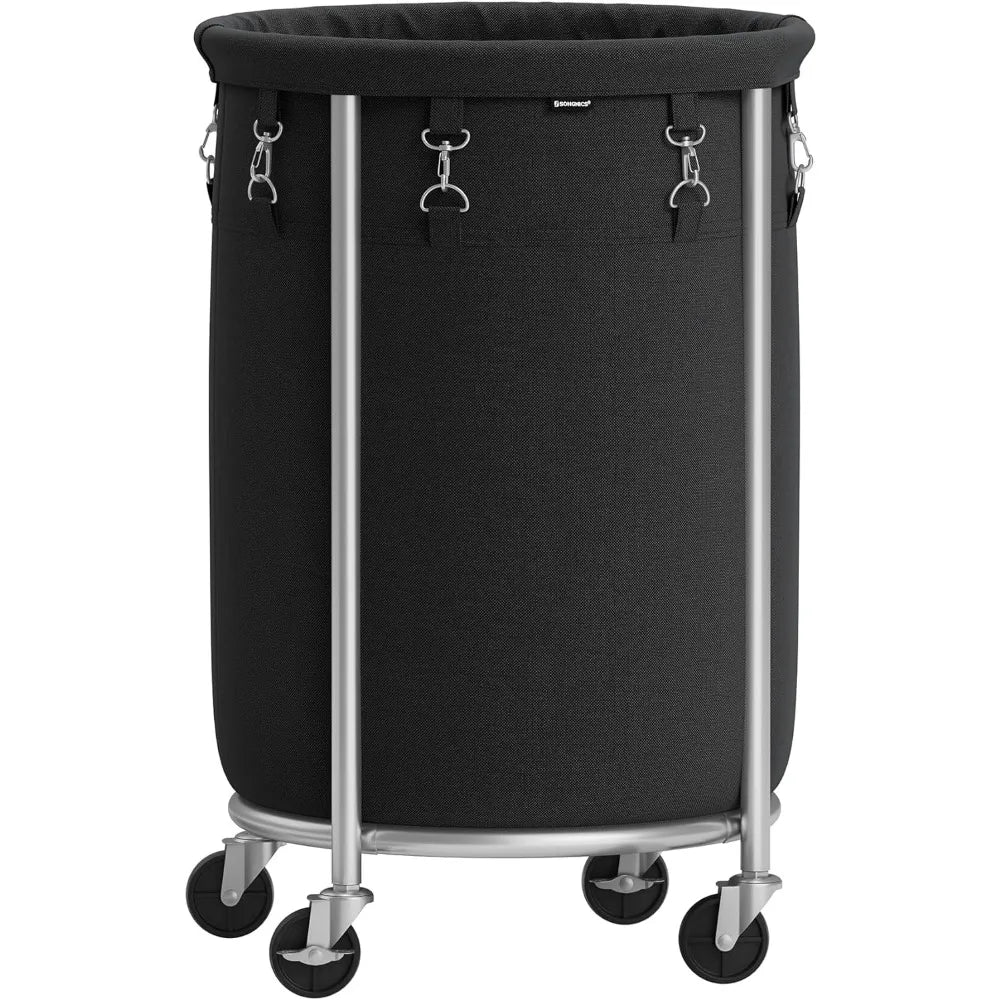 SONGMICS Laundry Basket with Wheels, Rolling Laundry Hamper, 29 Gal w/ Steel Frame and Removable Bag