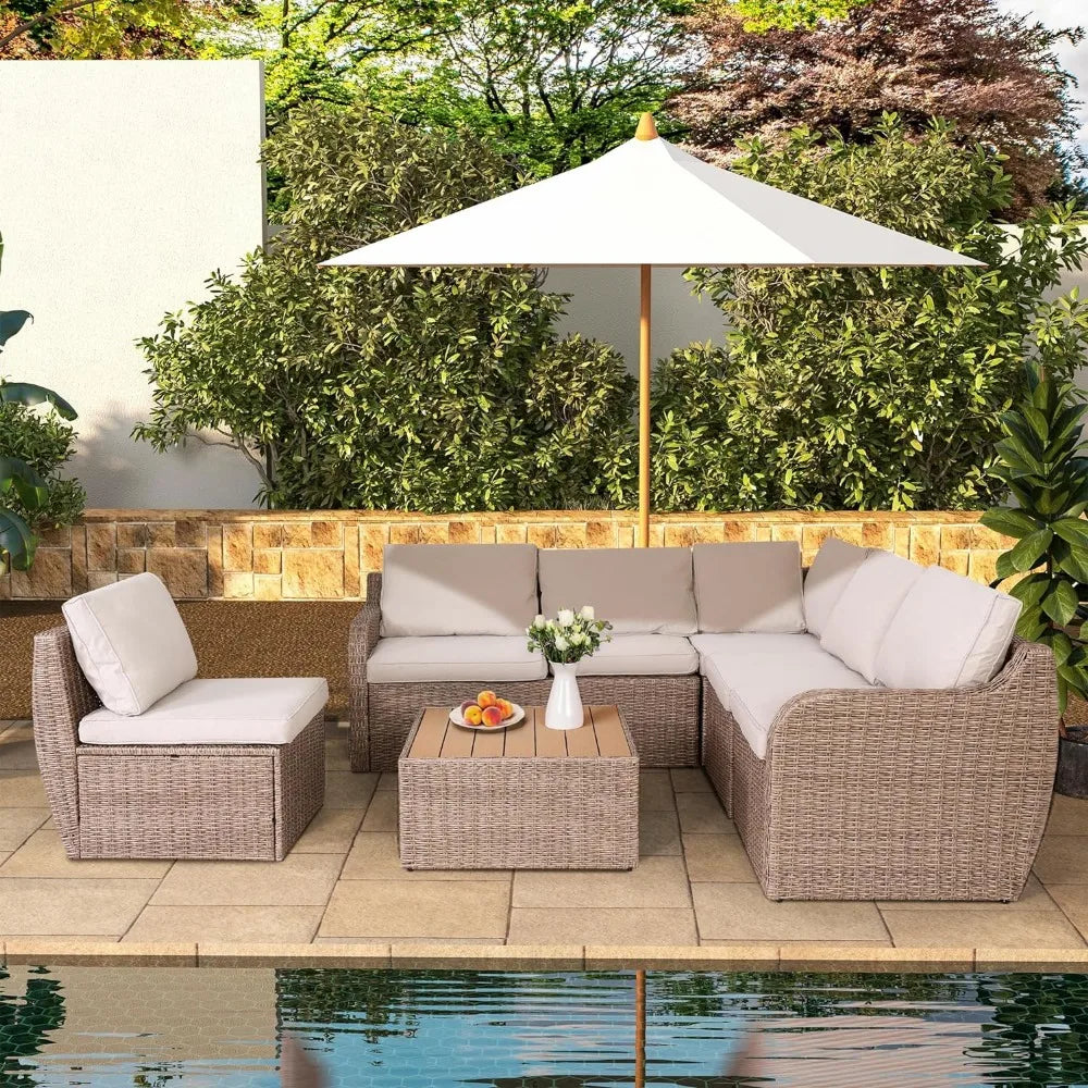 7 Pieces Patio Furniture Set PE Rattan Sectional Sofa High Back Outdoor Set Wicker Patio w/Cushions