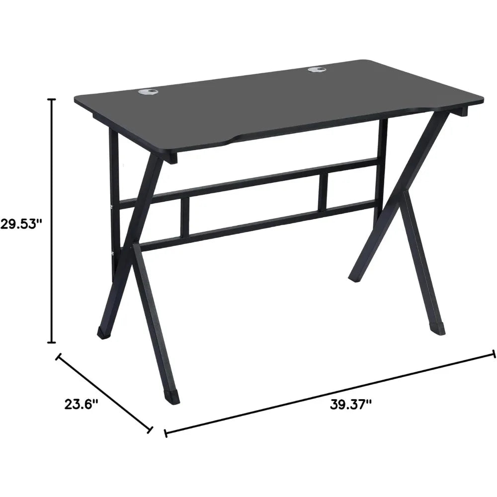 40 Inch K-shaped Gaming Table 2 Cable Holes, Adjustable Legs, Ergonomic Gaming Player Computer Desk