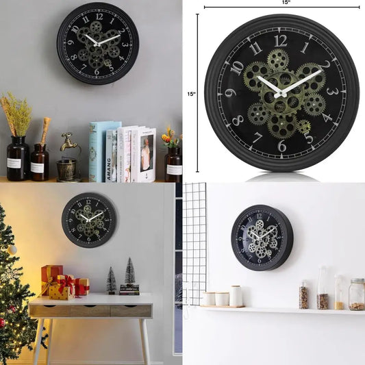 Vintage 15 Steampunk Metal Gear Wall Clock - Rustic Industrial Style