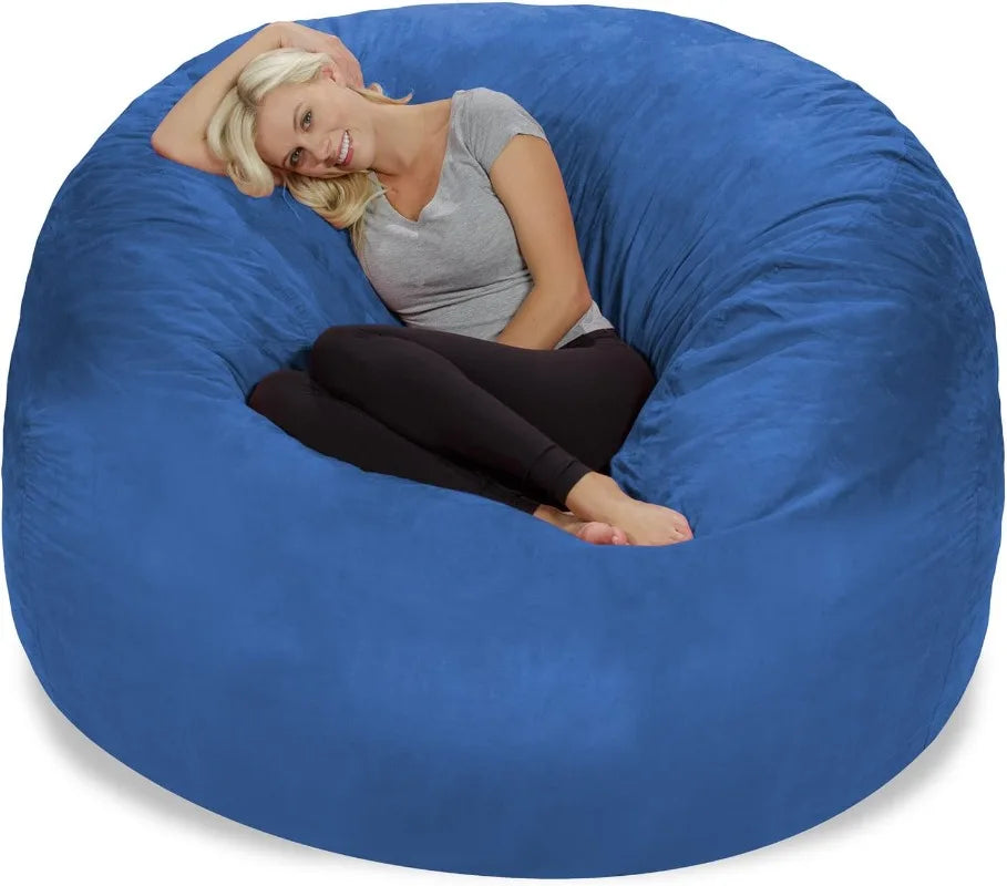 Bean Bag Chair: Giant 6' Memory Foam Furniture Bean Bag - Big Sofa/Soft Microfiber Cover, Royal Blue