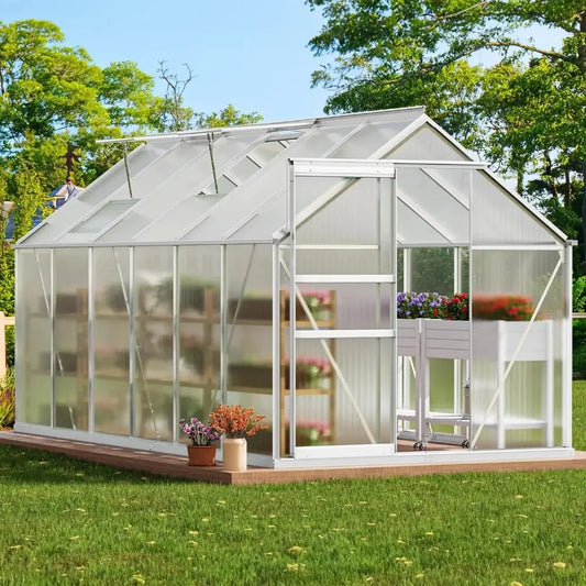 6/8/10/12FT Polycarbonate Greenhouse Large Heavy Duty Green Houses Outdoor Aluminum Greenhouses