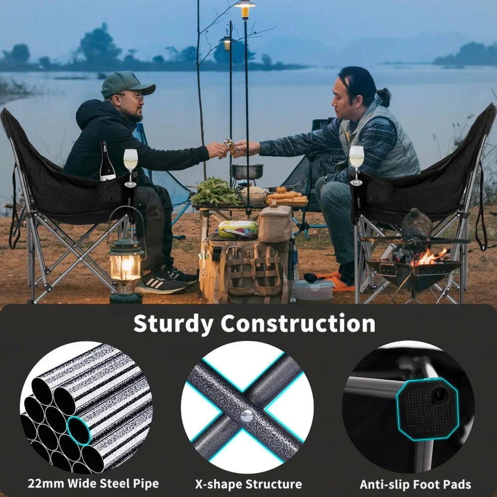 Oversized XL Camping Chair, Heavy Duty 500 lbs Support, Padded Folding Lawn Chair w/Cup Holder