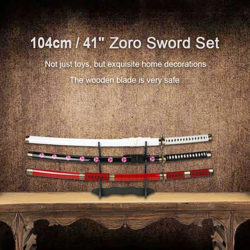 3-pcs Set Roronoa Zoro Swords 104cm Handmade Katana Japanese Anime Cosplay Sword Shusui Enma Kitetsu