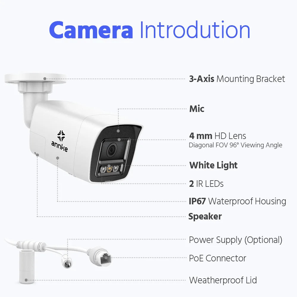 ANNKE 4K POE Video 8MP Dual-Light Bullet Network Camera Support flashing/Audio alarm 8CH 12MP NVR