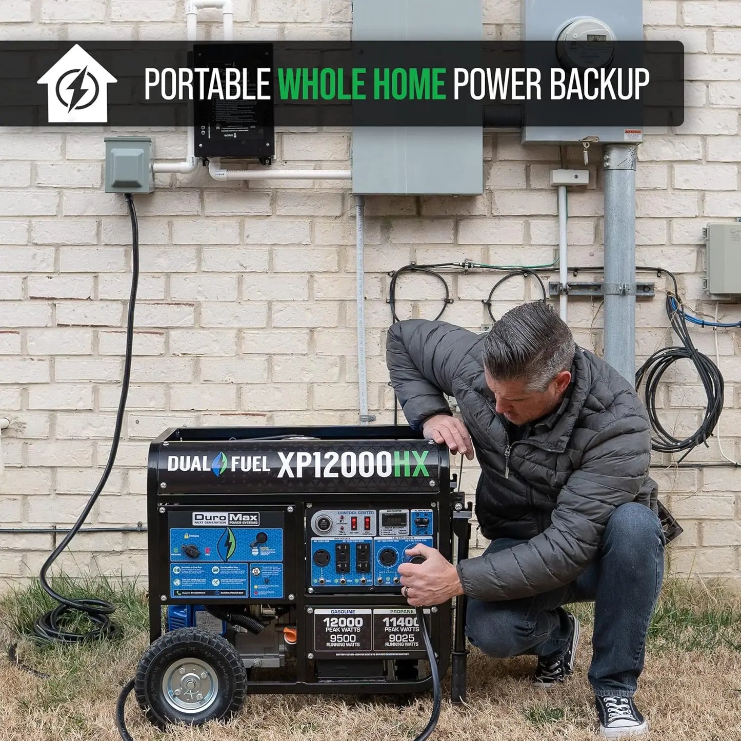 Dual Fuel Portable Generator-12000 Watt Gas or Propane Powered Electric Start w/CO Alert, 50 State