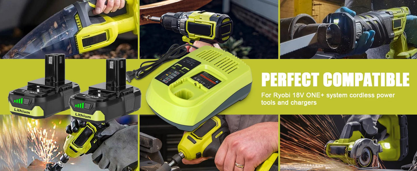 2 Pack 3.5Ah 18V Battery+Charger Combo/Ryobi ONE+ Battery P102 P103 P104 P105 P107 P109 P117 P190