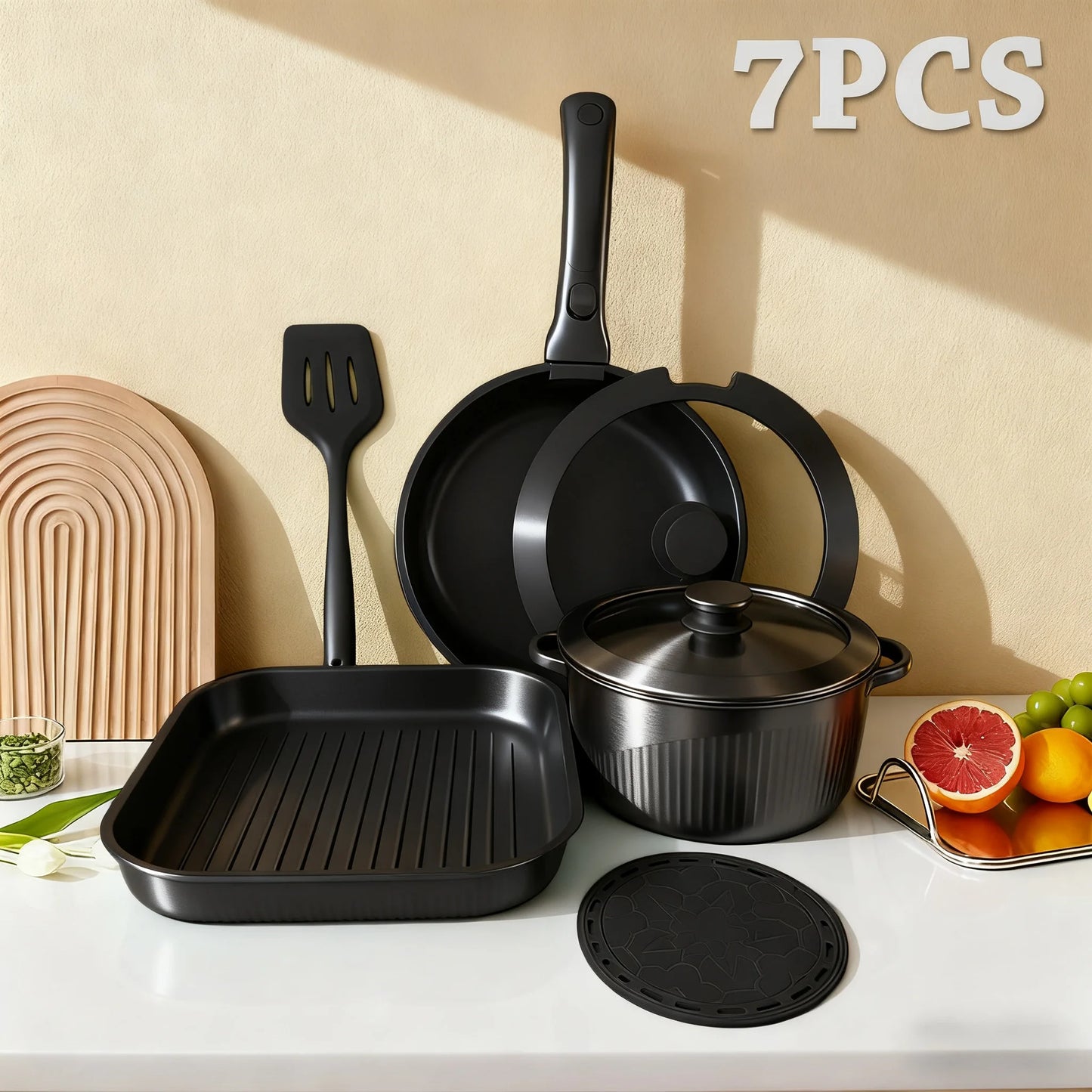 Pots and Pans Set, Nonstick Cookware Set Detachable Handle, Induction Kitchen Cookware Set