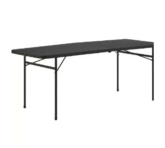 6 Foot Black Bi-Fold Plastic Folding Table, Camping Table Outdoor Furniture