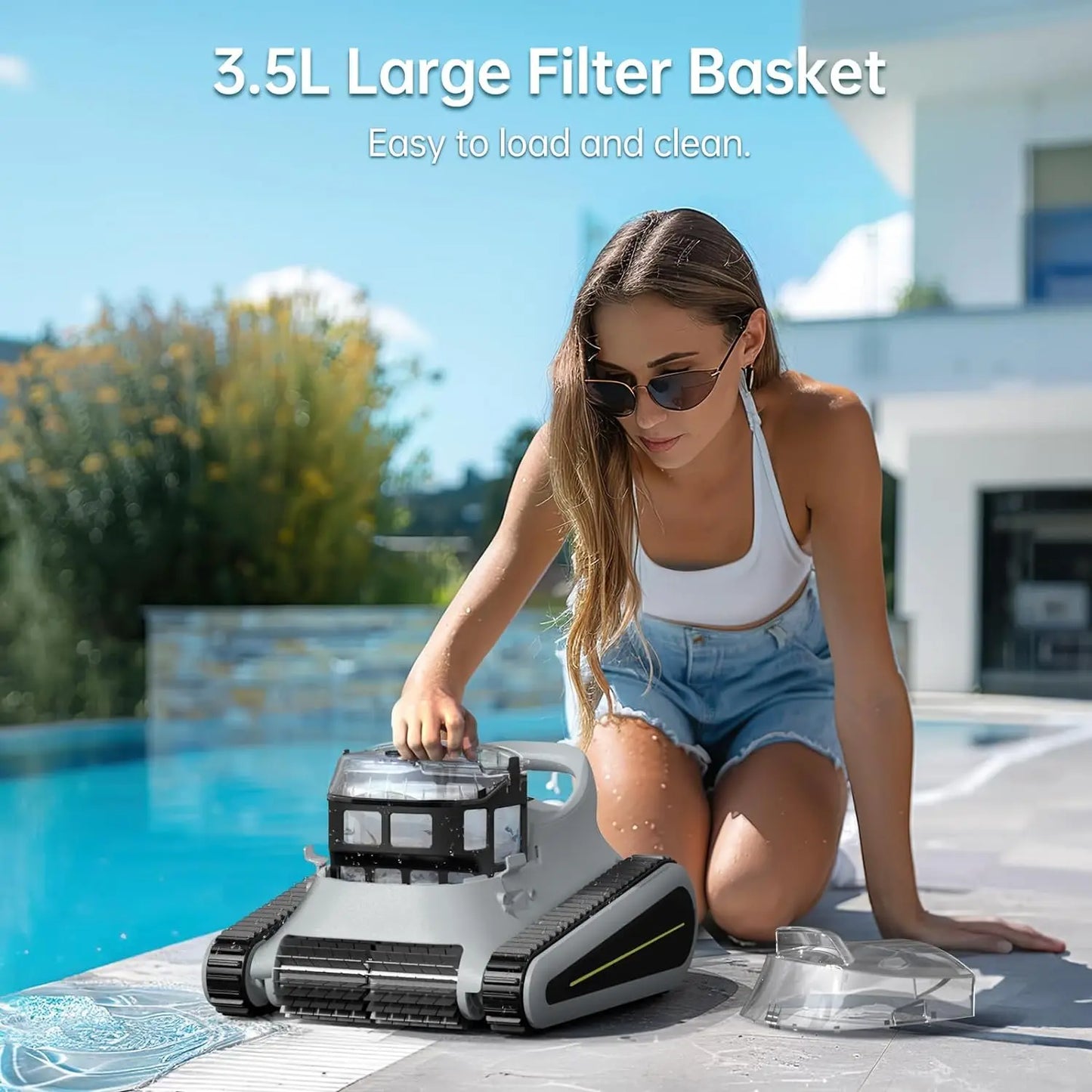 Cordless Robotic Pool Cleaner: Automatic Pool Vacuum Robot Lasts 150 Mins Wall Climbing 180W