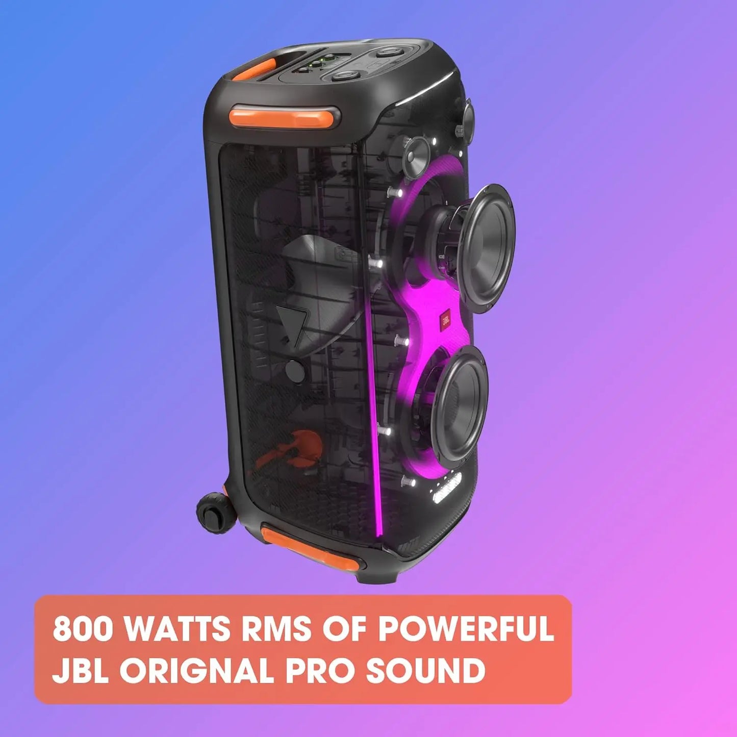 Party Speaker with Powerful Sound, Built-in Lights and Extra Deep Bass, IPX4 Splash Proof, App/Bluetooth Connectivity