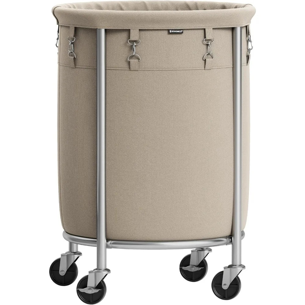 SONGMICS Laundry Basket with Wheels, Rolling Laundry Hamper, 29 Gal w/ Steel Frame and Removable Bag