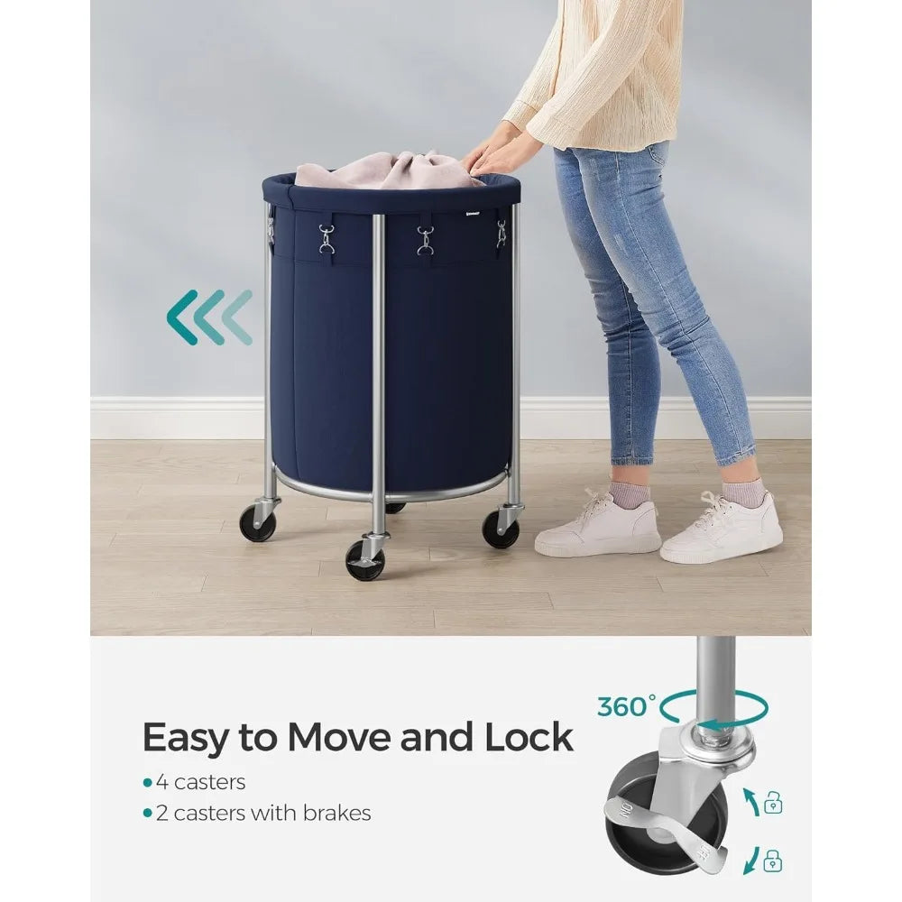 SONGMICS Laundry Basket with Wheels, Rolling Laundry Hamper, 29 Gal w/ Steel Frame and Removable Bag