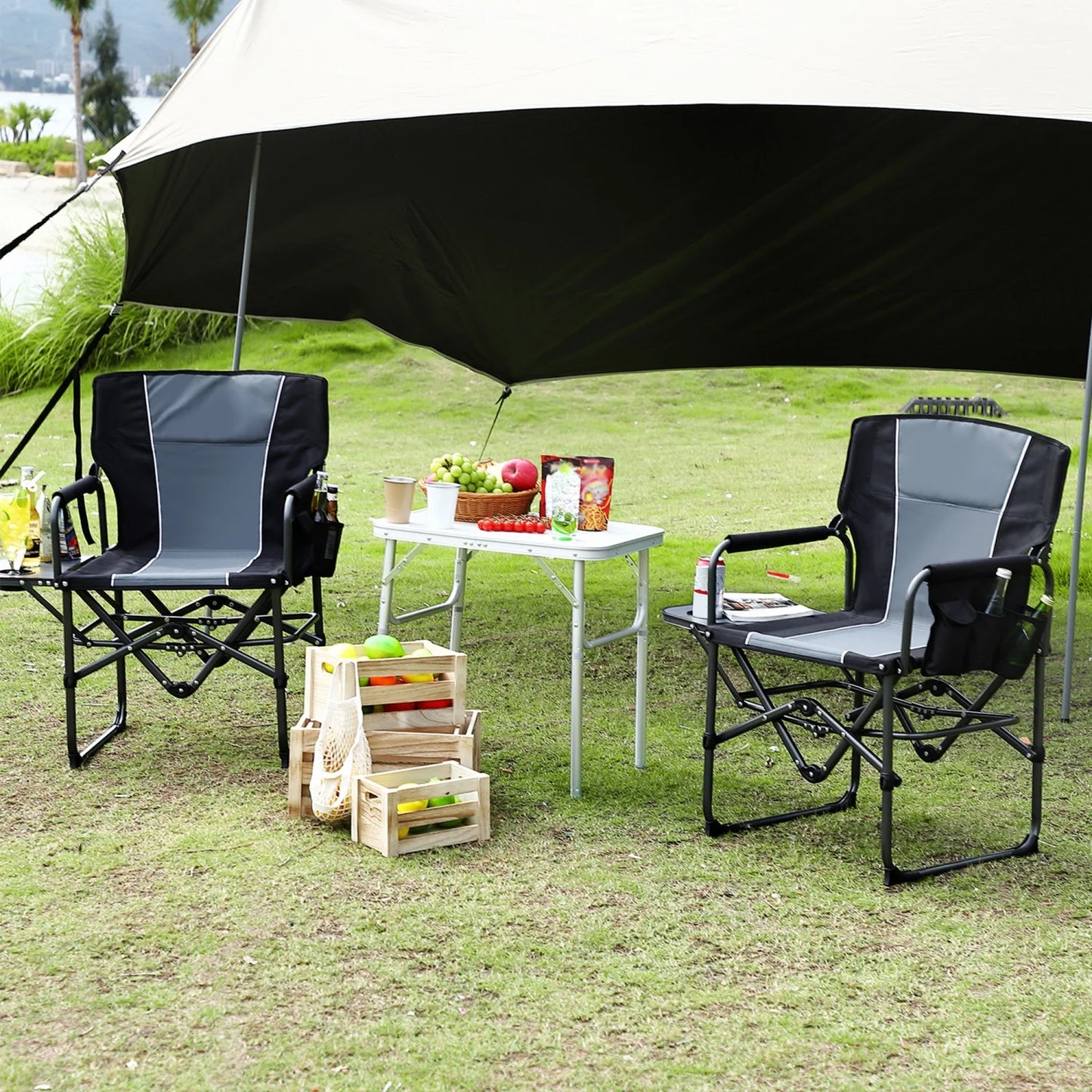 1 Pack / 2 Pack Oversized Heavy Duty Folding Directors Chair for Adults, 400 Lbs Capacity