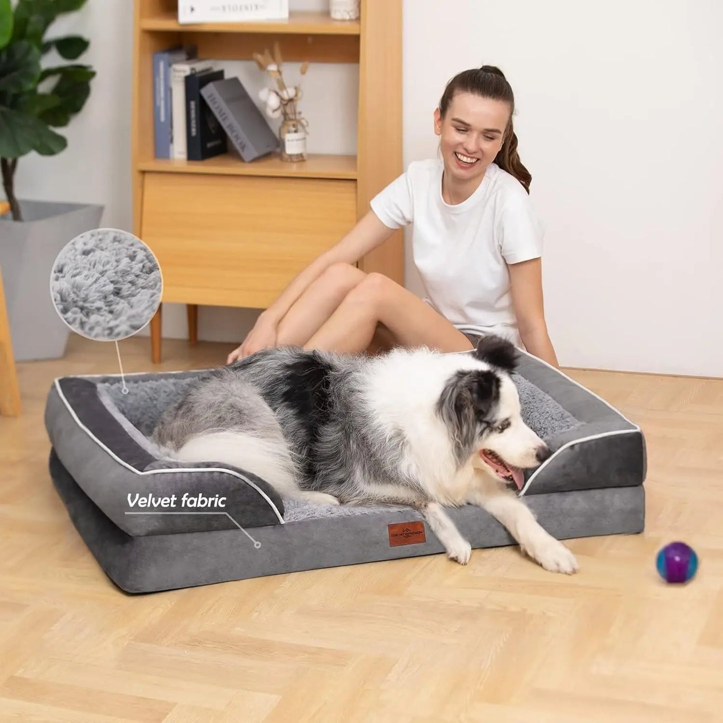 Orthopedic Foam Dog Beds for Extra Large Dogs, XL Dog Bed with Bolster, Washable Dog Bed