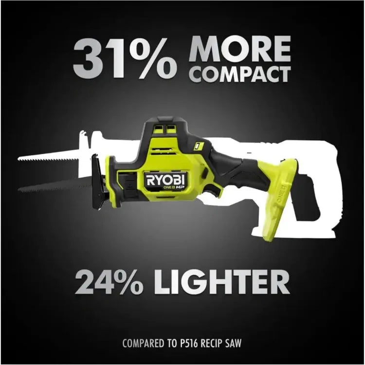 RYOBI Compact Reciprocating Saw Bundle, Battery, Charger, and Buho Tool Bag. 18-Volt Cordless,