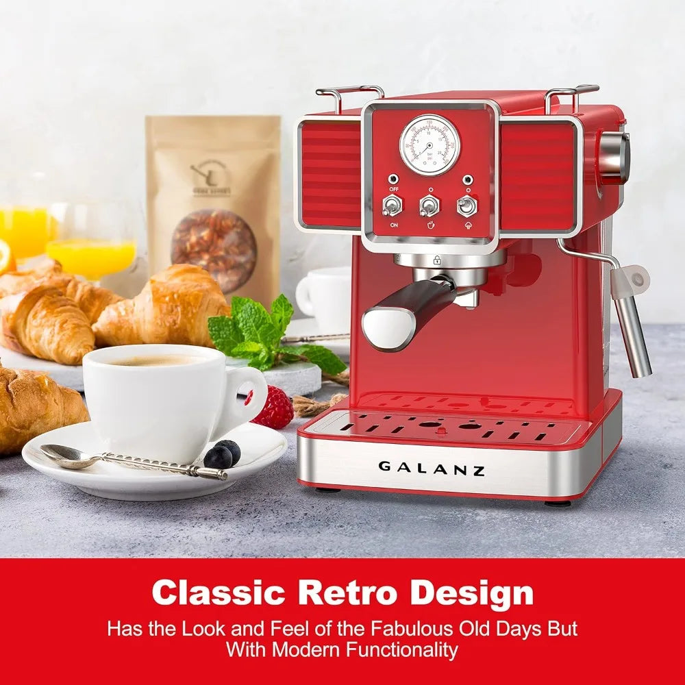 Galanz Retro Espresso Machine with Milk Frother, Professional Cappuccino and Latte Machine