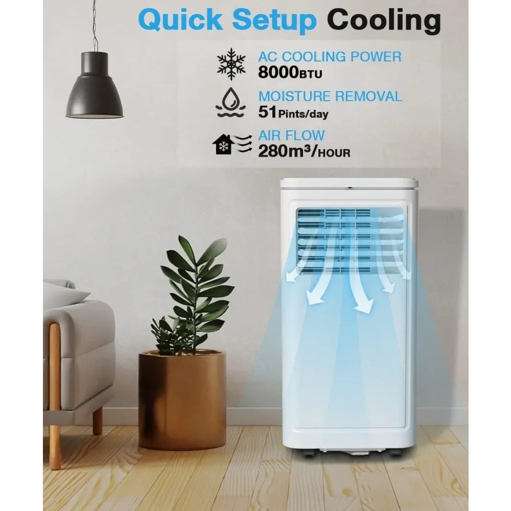 Air Conditioner, 8000 BTU,up to 350 sq. ft, Portable AC w/Dehumidifier & Fan, 2 Fan Speeds, 24H