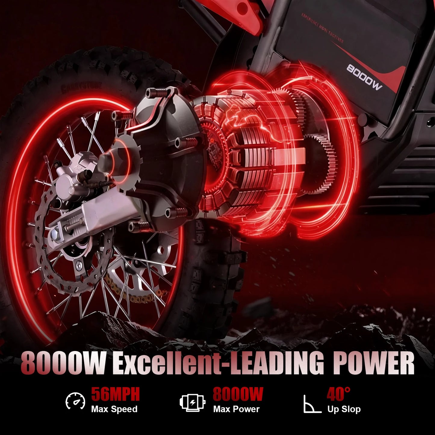 KOOZ HP131E-L 72V 8000W Pro Electric Dirt Bike 3 Speed Electric Motorcycle- 56 MPH w/19"/16" Tires.