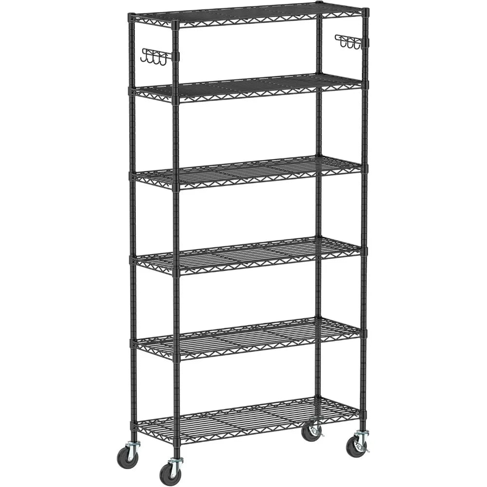 5 Tier Storage Shelves w/Wheels - Metal Shelves for Storage Adjustable Wire Shelving Unit Organizer