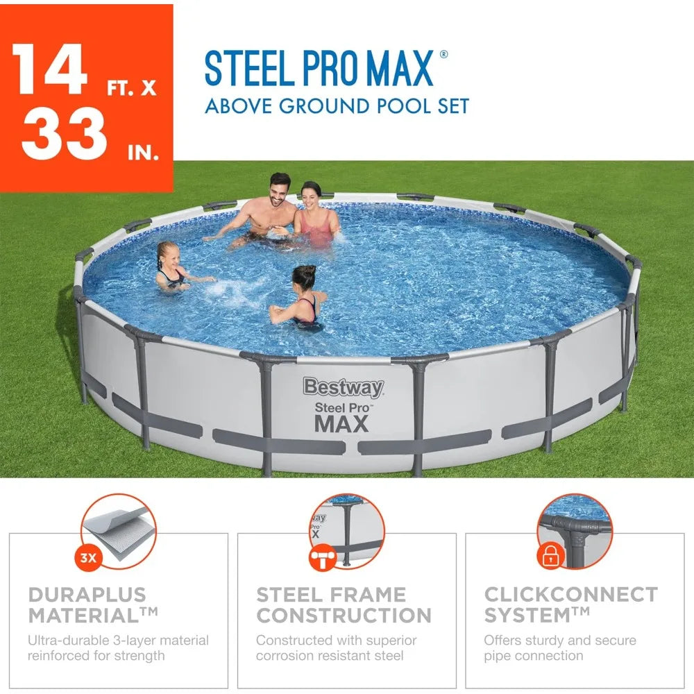 Steel Pro MAX 14' x 33" Round Above Ground Pool Set | Includes 530gal Filter Pump