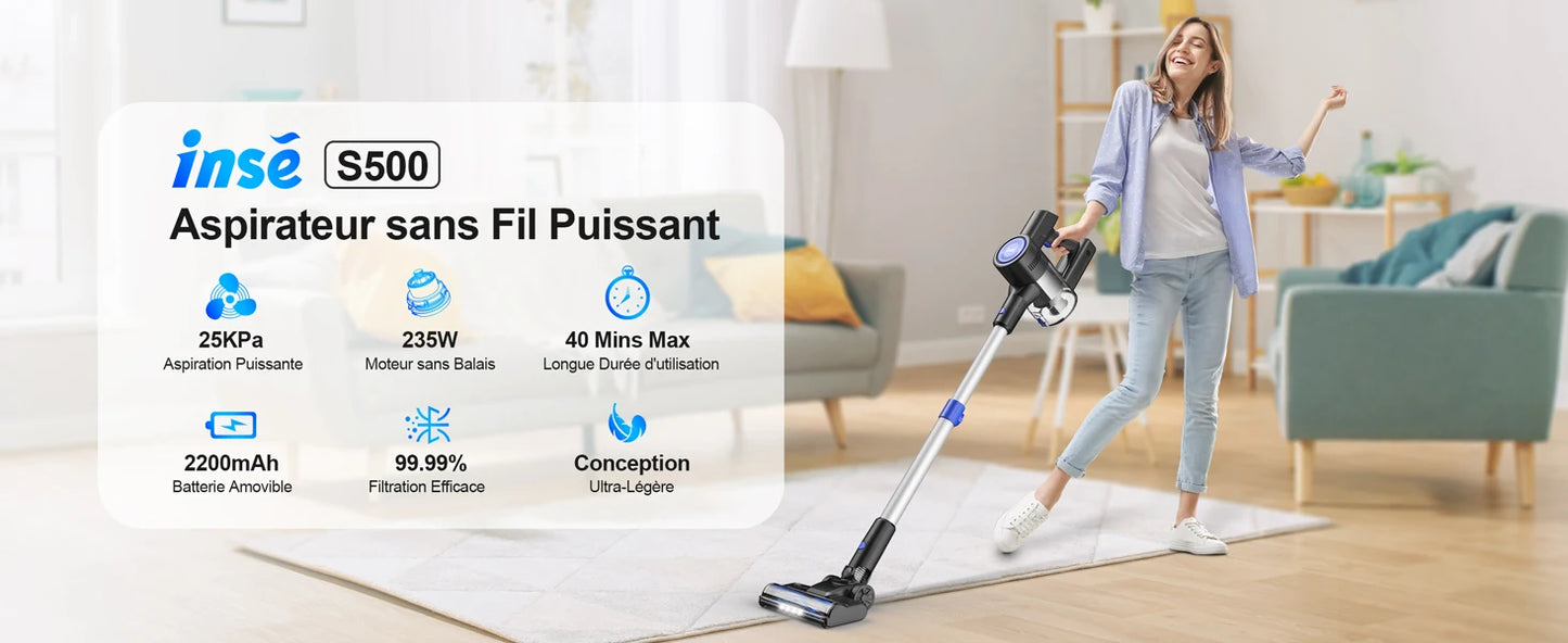 INSE Cordless Vacuum Cleaner, 235W Brushless Motor, 40Min Runtime, 6 in 1 Lightweight Bagless Vacuum