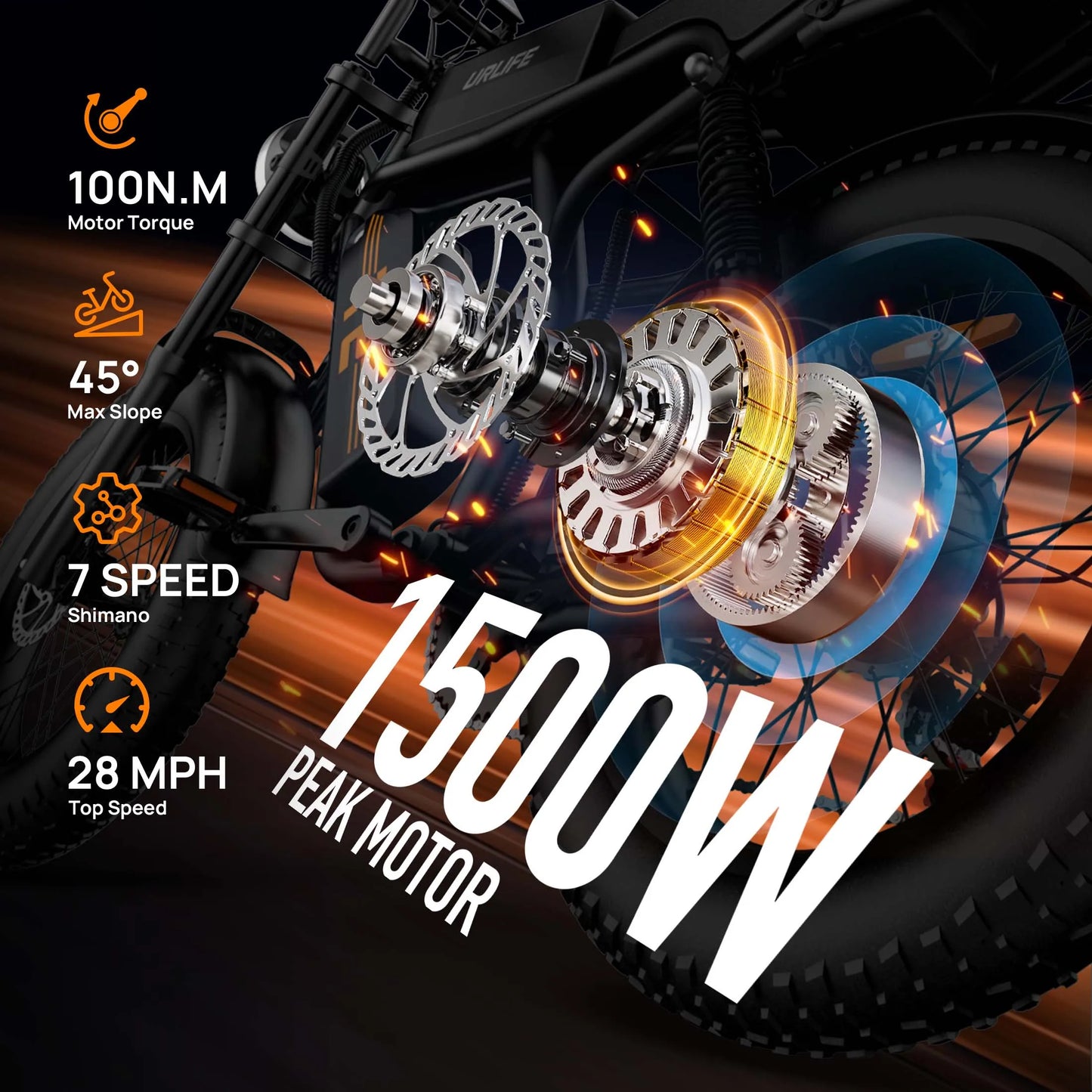 Peak 1500W Electric Mountain Bike w/48V 15.6Ah Removable Battery/28MPH 100 Mile Range, 20" X 4" Tire