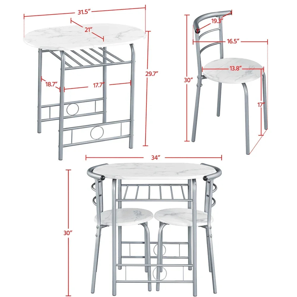 Alden Design Modern Dining Set 3pcs round Table And 2 Chairs Multiple Colors Available