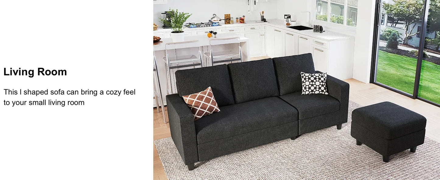 Convertible Sectional Sofa with Linen Fabric, Modern Couch with Reversible Chaise for Living Room and Small Space