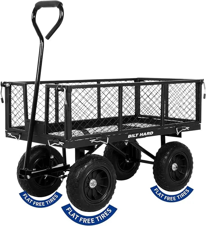 400 Lbs Capacity Steel Garden Cart w/10" Flat Free Tires 180° Rotating Handle/4 Cu.Ft Utility Cart