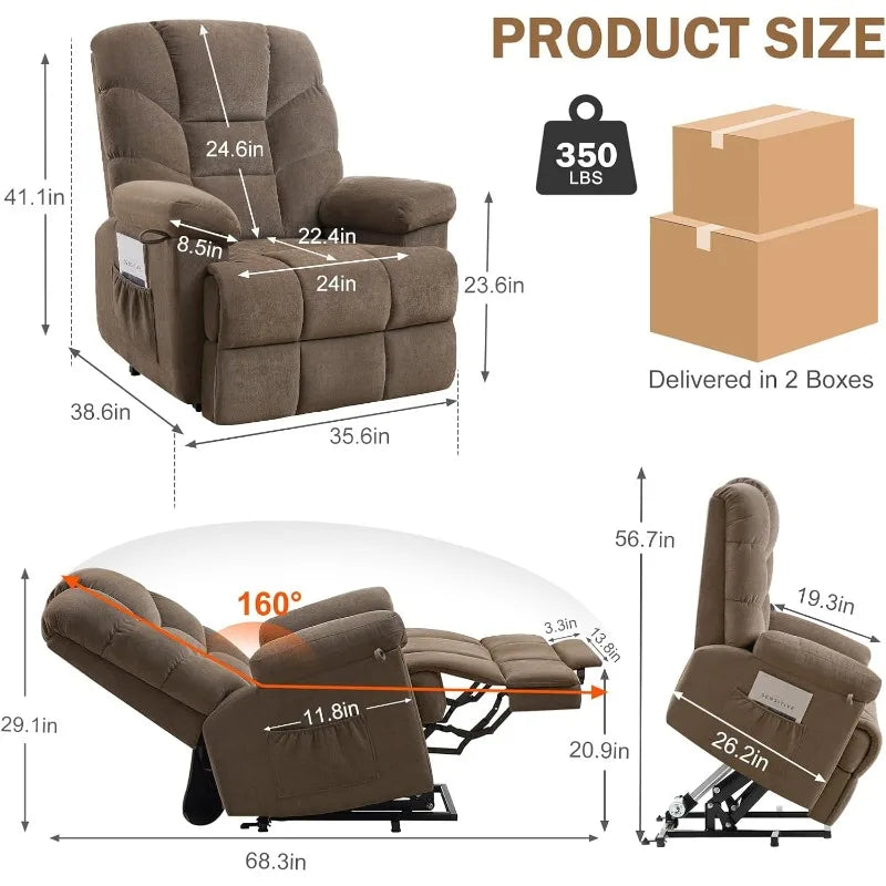 Power Lift Recliner Chair for Elderly, Plush Fabric Electric Recliner w/Heated & Vibration Massage