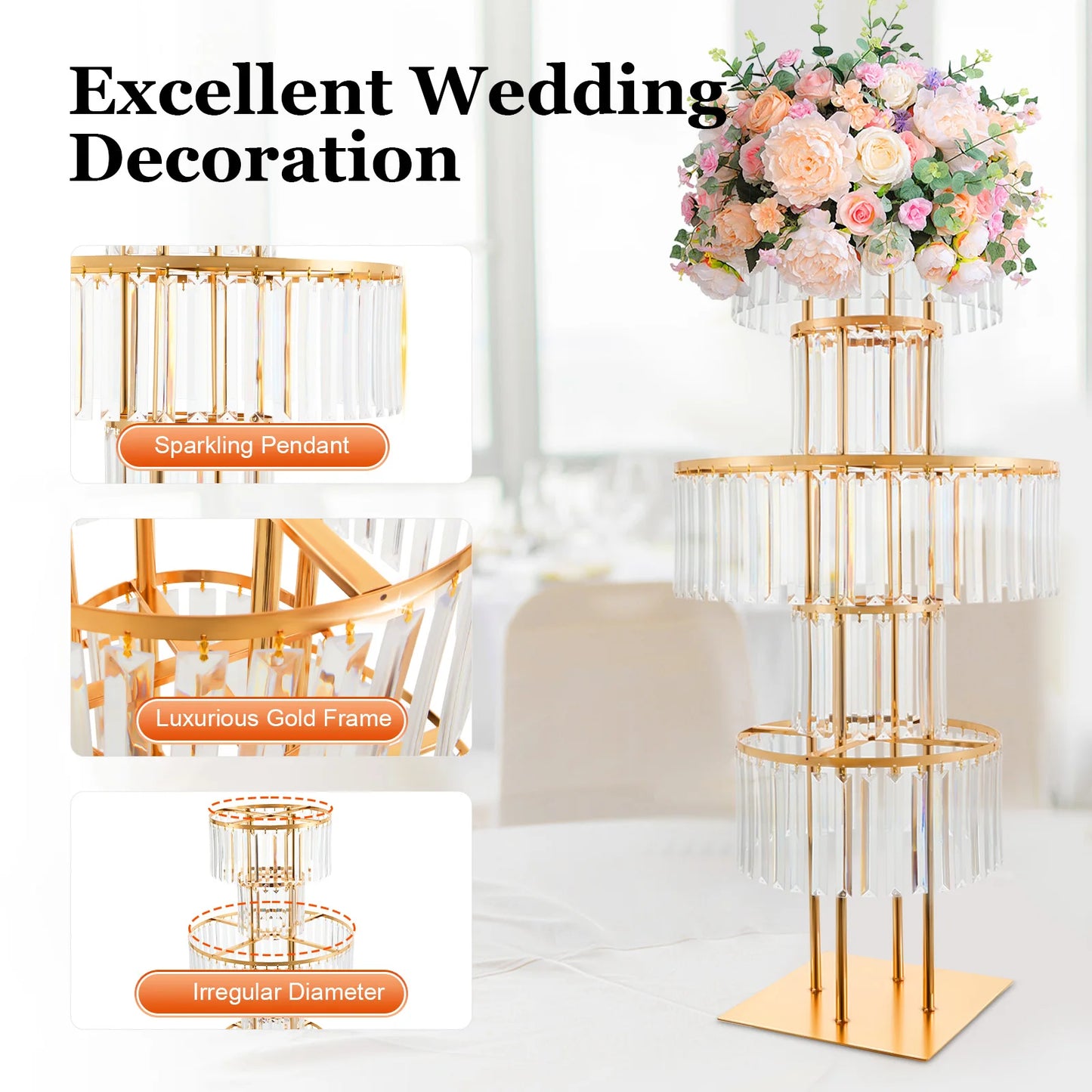 5 Tiers Gold/Silver Wedding Centerpieces Flower Stand Vase Centerpiece Acrylic Flower Stand