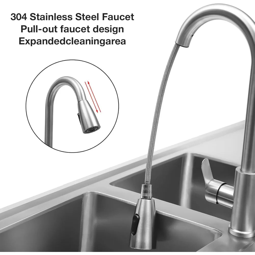 304 Stainless Steel Sink 2 Compartment Free Standing Utility Sink Commercial Restaurant Kitchen Sink