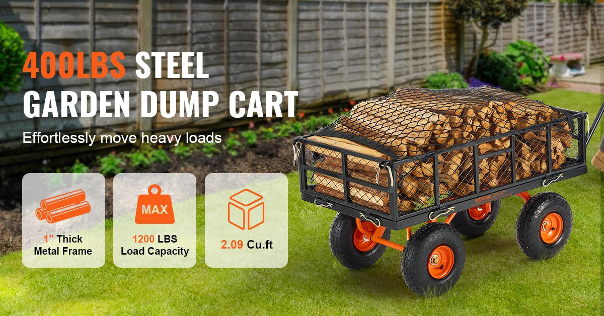 SucceBuy Garden Cart Sturdy Metal Utility Wagon Versatile Dump Cart Wheelbarrow 400/880lbs Capacity