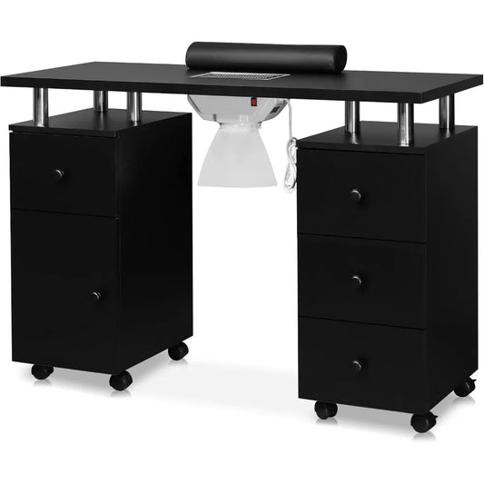 Manicure Table Nail Desk Nail Tech, Table w/Electric Dust Collector, Nail Makeup Beauty Salon Storage  ,4 Drawers&Cabinet