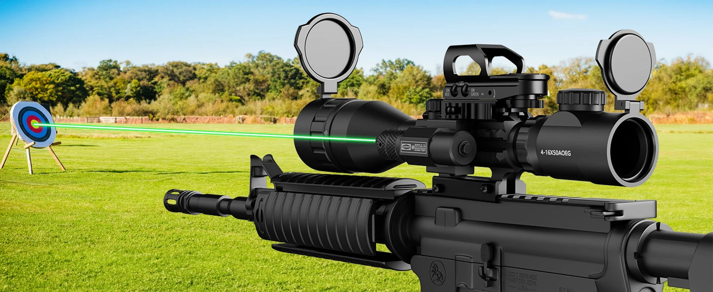 Dual Illuminated with Green Laser 4 Holographic Reticle Red Dot 5Modes Flashlight for Rail