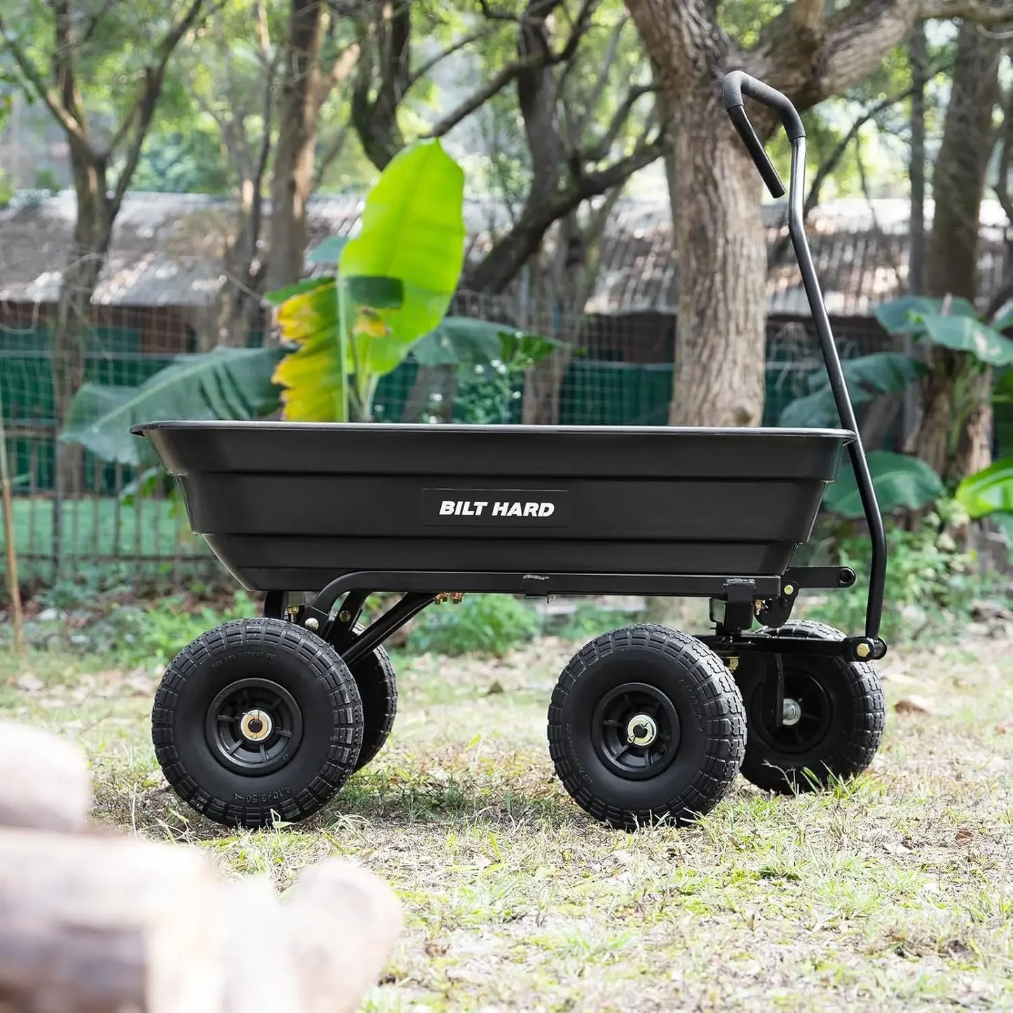 Poly Garden Dump Cart 600 lbs with No Flat Tires, Quick Release, 4 Cu Ft Dump Wagon Heavy Duty