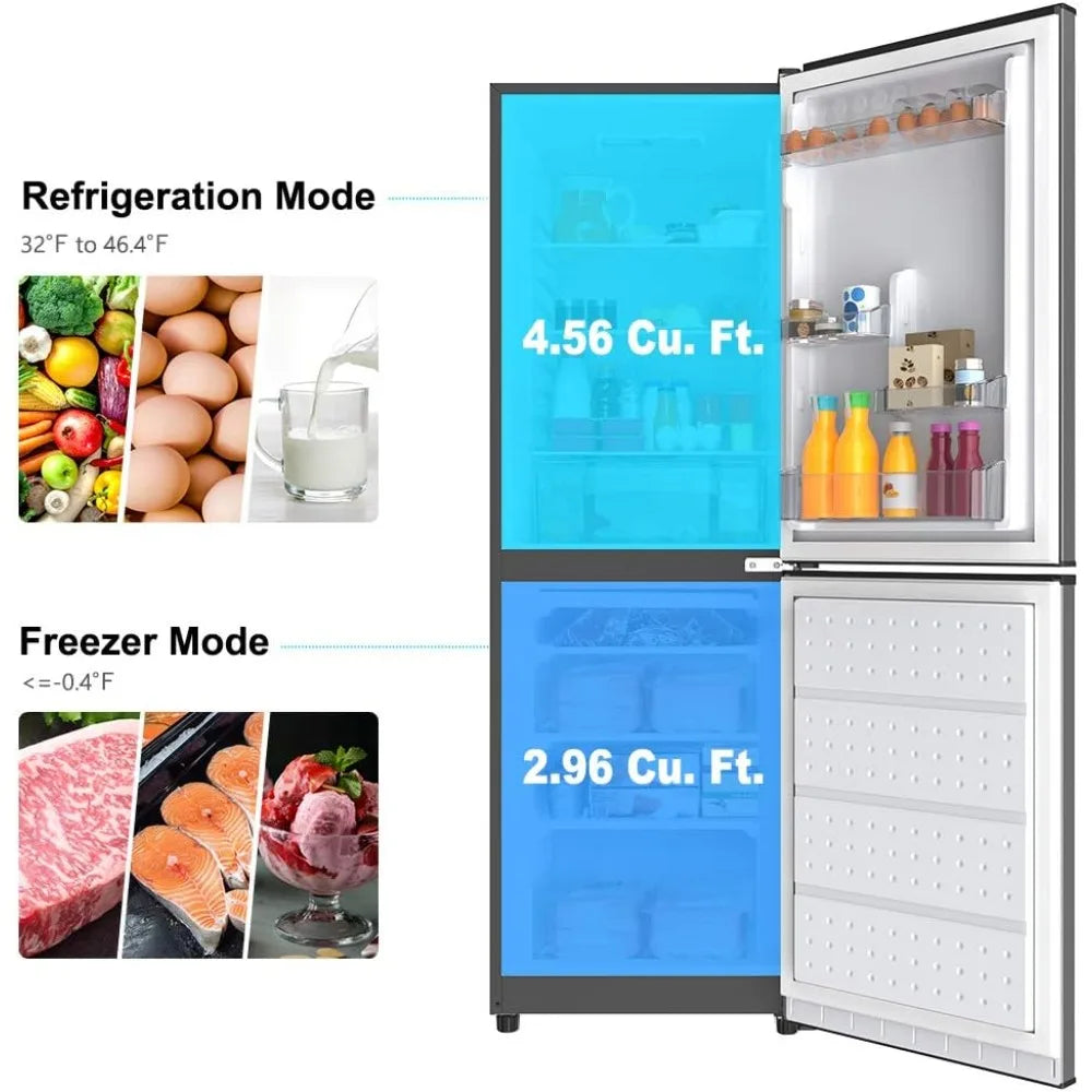 Refrigerator w/Bottom Mount Adjustable Mechanical Thermostat w/Freezer, 7.4 Cu.Ft, Stainl