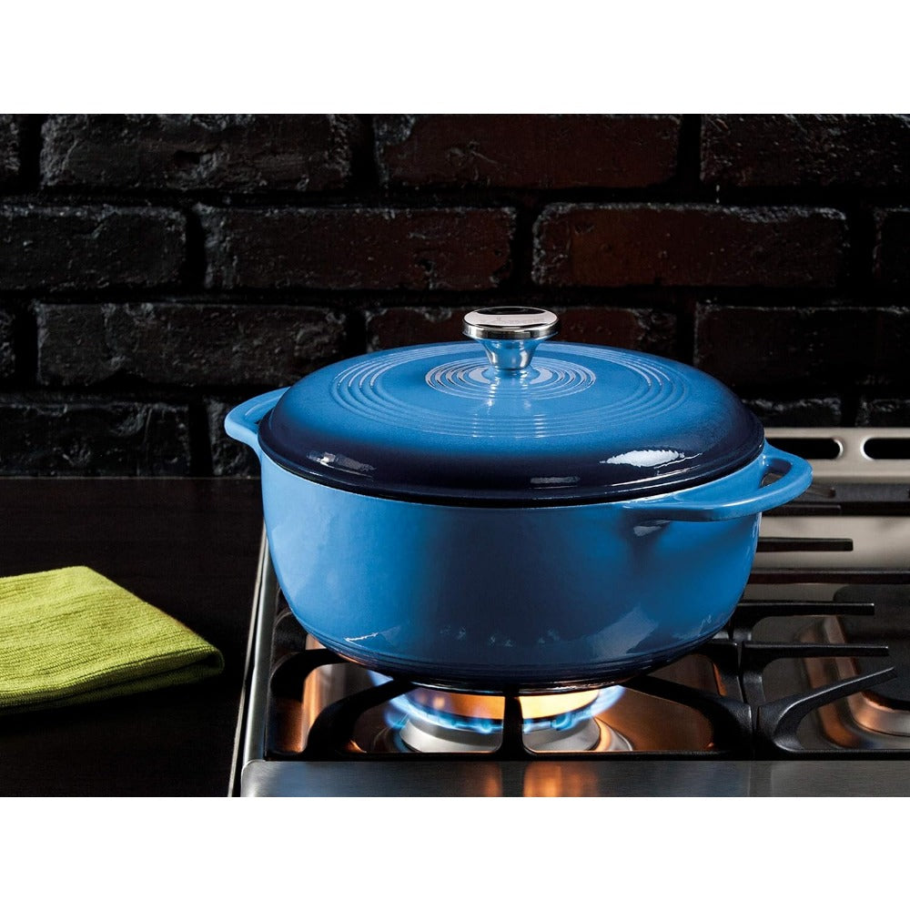 Lodge 6 Quart Enameled Cast Iron Dutch Oven with Lid – Dual Handles – Oven Safe up to 500° F BLUE