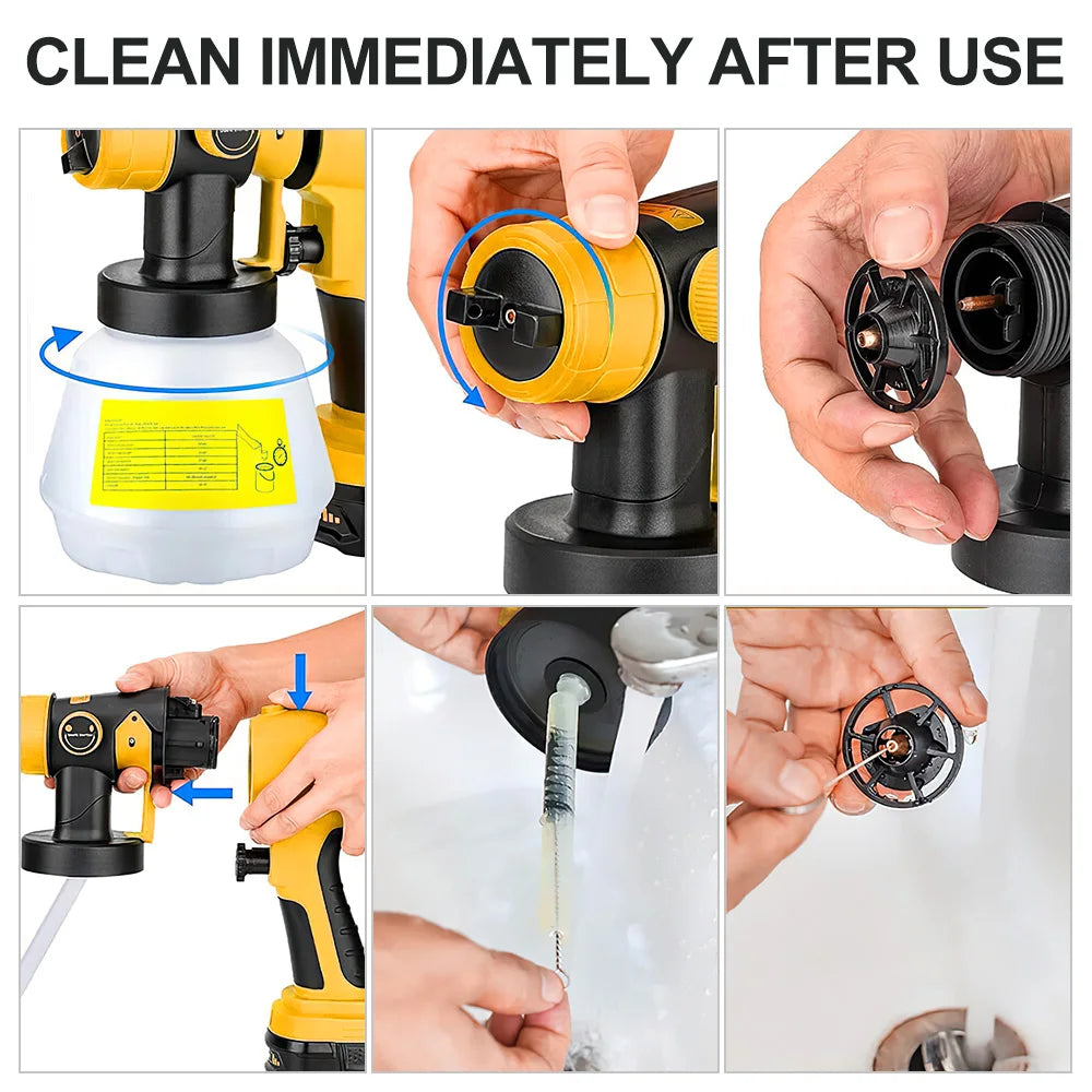 1000ML Cordless Spray Gun Auto Furniture Steel Coating Airbrush Power Tool for Dewalt 20V Battery