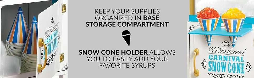 Nostalgia Snow Cone Shaved Ice Machine Retro Cart Slushie Machine Makes 48 Icy Treats W/Metal Scoop