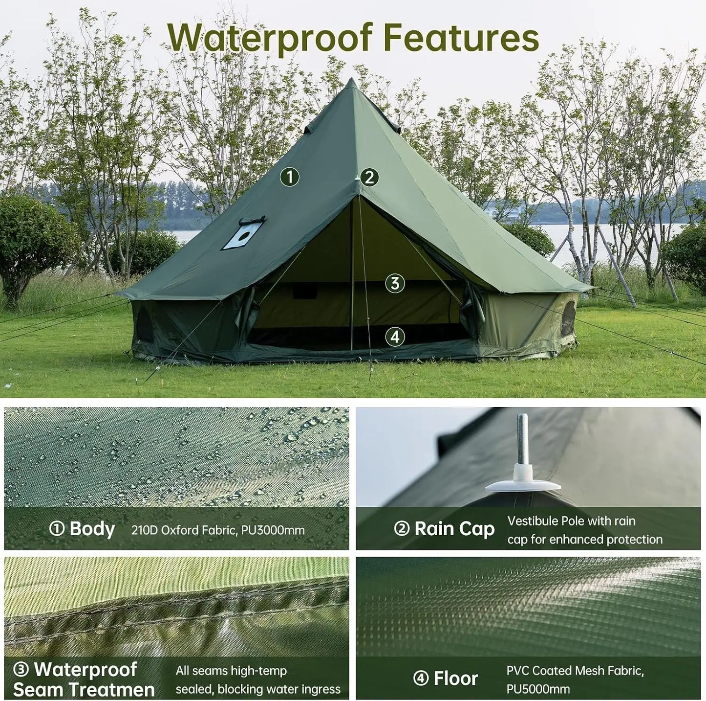 Spacious Yurt with Stove Jack, Large Glamping Tents for Four to Eight People, Four Season Shelter