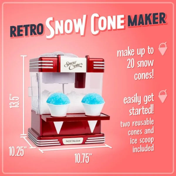 Nostalgia Snow Cone Shaved Ice Machine - Retro Table-Top Slushie Machine Makes 20 Icy Treats