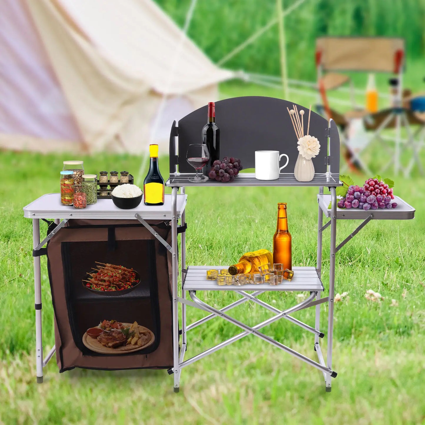 Camping Kitchen Table Folding Grill Table Portable Outdoor Grill Station Cooking Table