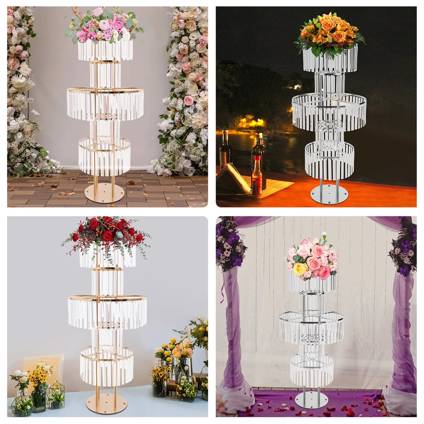 5 Tiers Gold/Silver Wedding Centerpieces Flower Stand Vase Centerpiece Acrylic Flower Stand