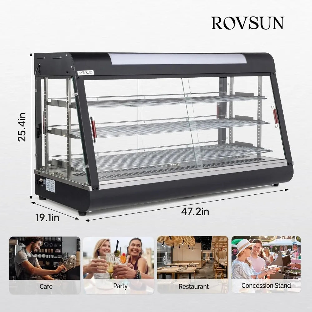 ROVSUN 26" Commercial Food Warmer Display Pizza Warmer, 3-Tier Electric Countertop Food Warmer w/LED