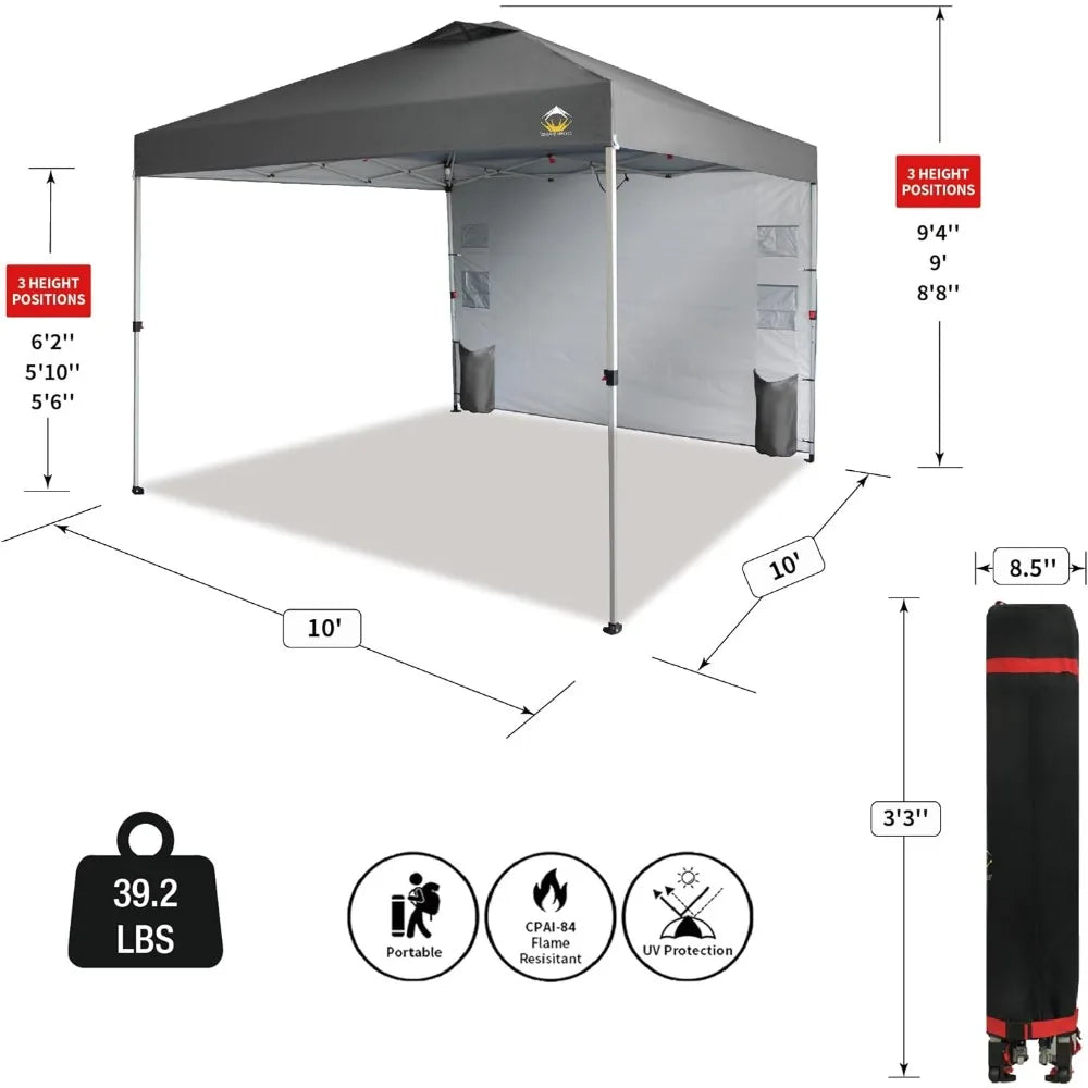 Canopy Tent, Portable Pop Up Outdoor Shelter with Pocket Sidewall, Push Center Lock, UV Protection