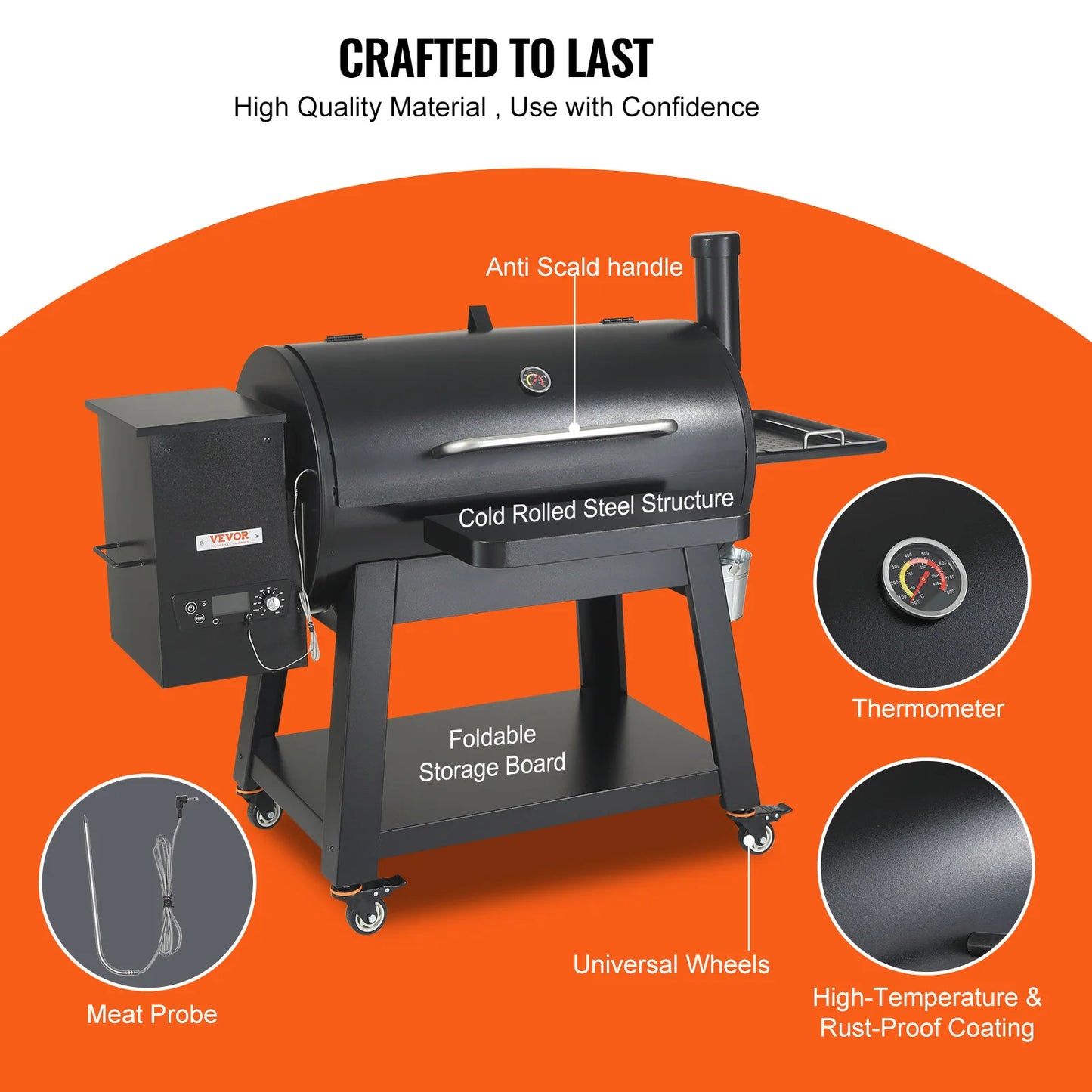 VEVOR Portable Charcoal Grill Propane Gas with Cover and Cart Heavy Duty Iron