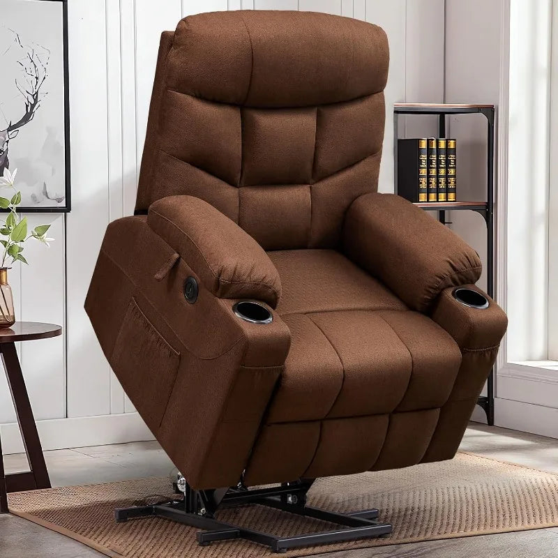 Power Lift Recliner Chair for Elderly, Plush Fabric Electric Recliner w/Heated & Vibration Massage